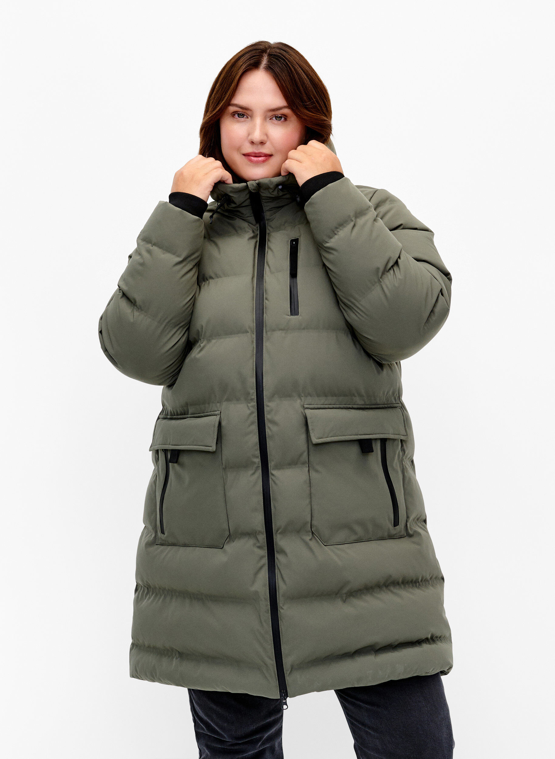 ZizziToppatakki hupulla ja taskuilla, Vihre&auml;, Model image number 0
