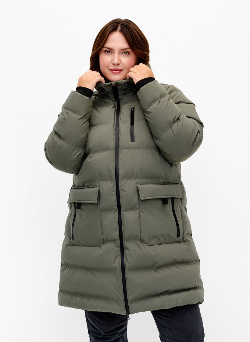 Toppatakki hupulla ja taskuilla, Vihre&auml;, Model image number 0