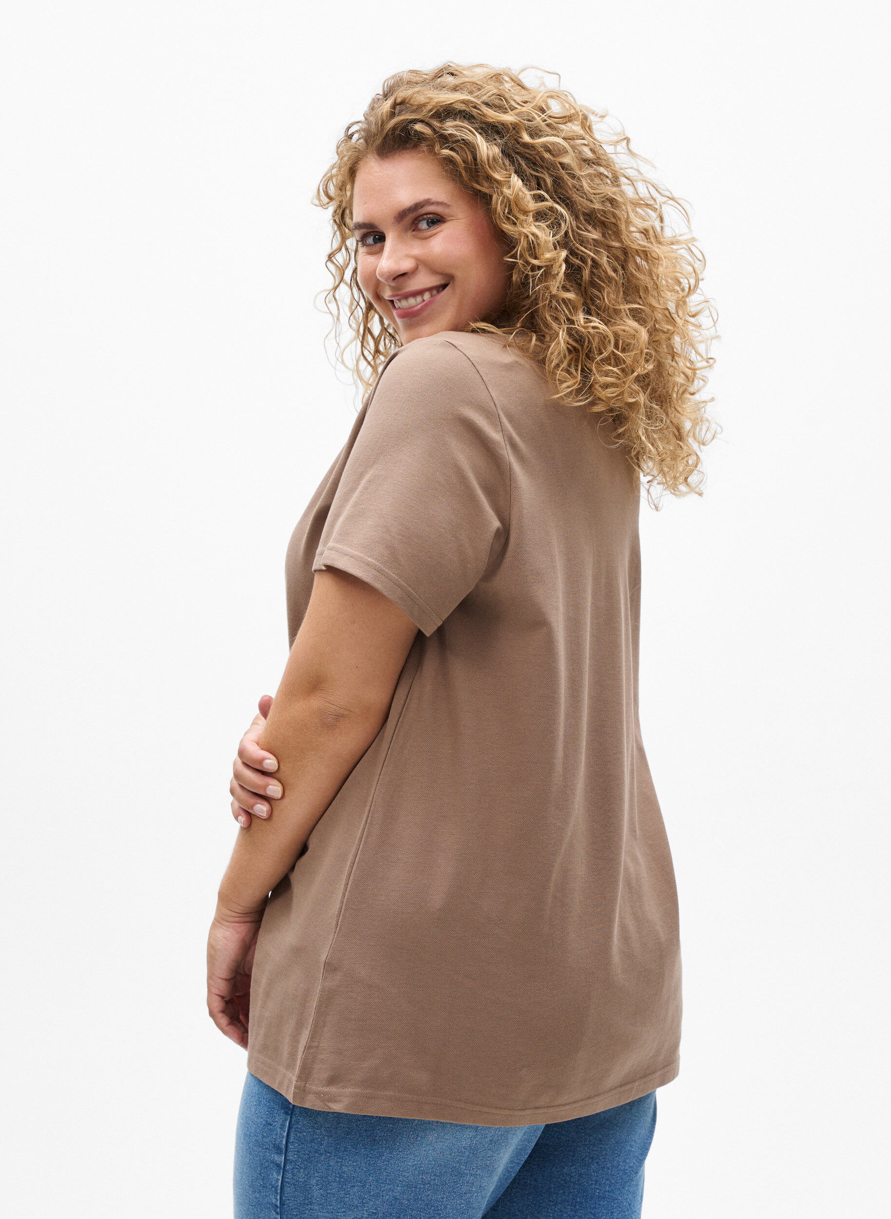 Zizzi FLASH - Lyhythihainen pikeepaita, Ruskea, Model image number 2