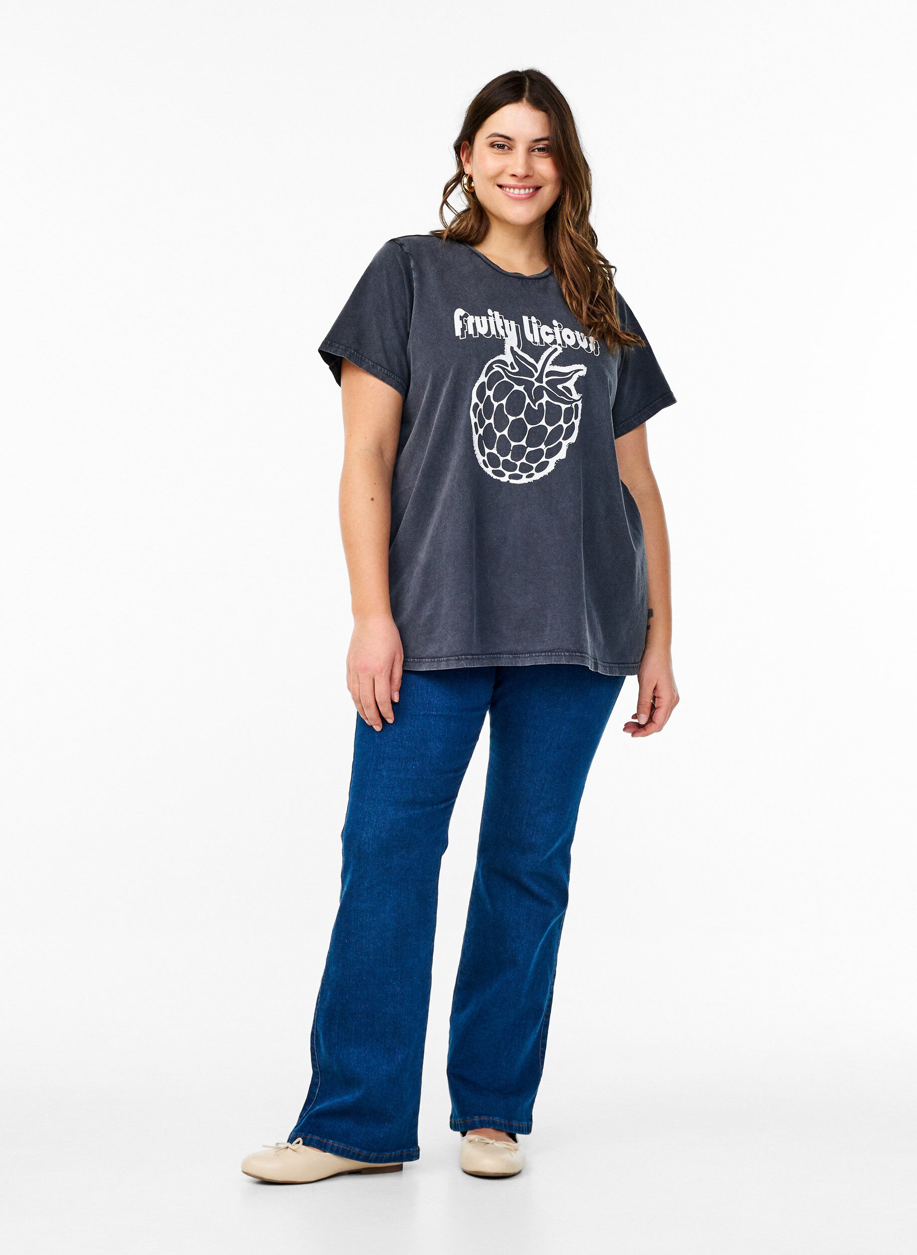 Zizzi T-paita luomupuuvillasta graafisella printill&auml;, Harmaa, Model image number 1