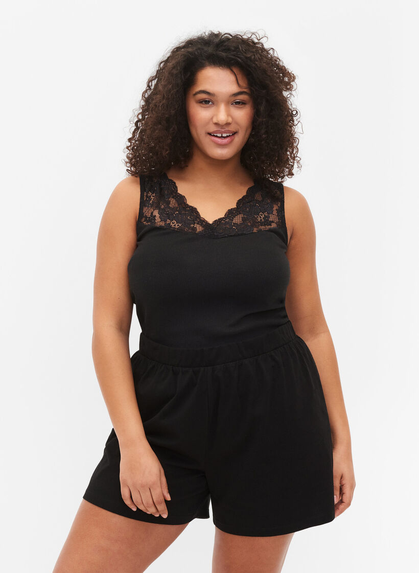 Väljät yöshortsit puuvillasekoitteesta, Musta, Model image number 0