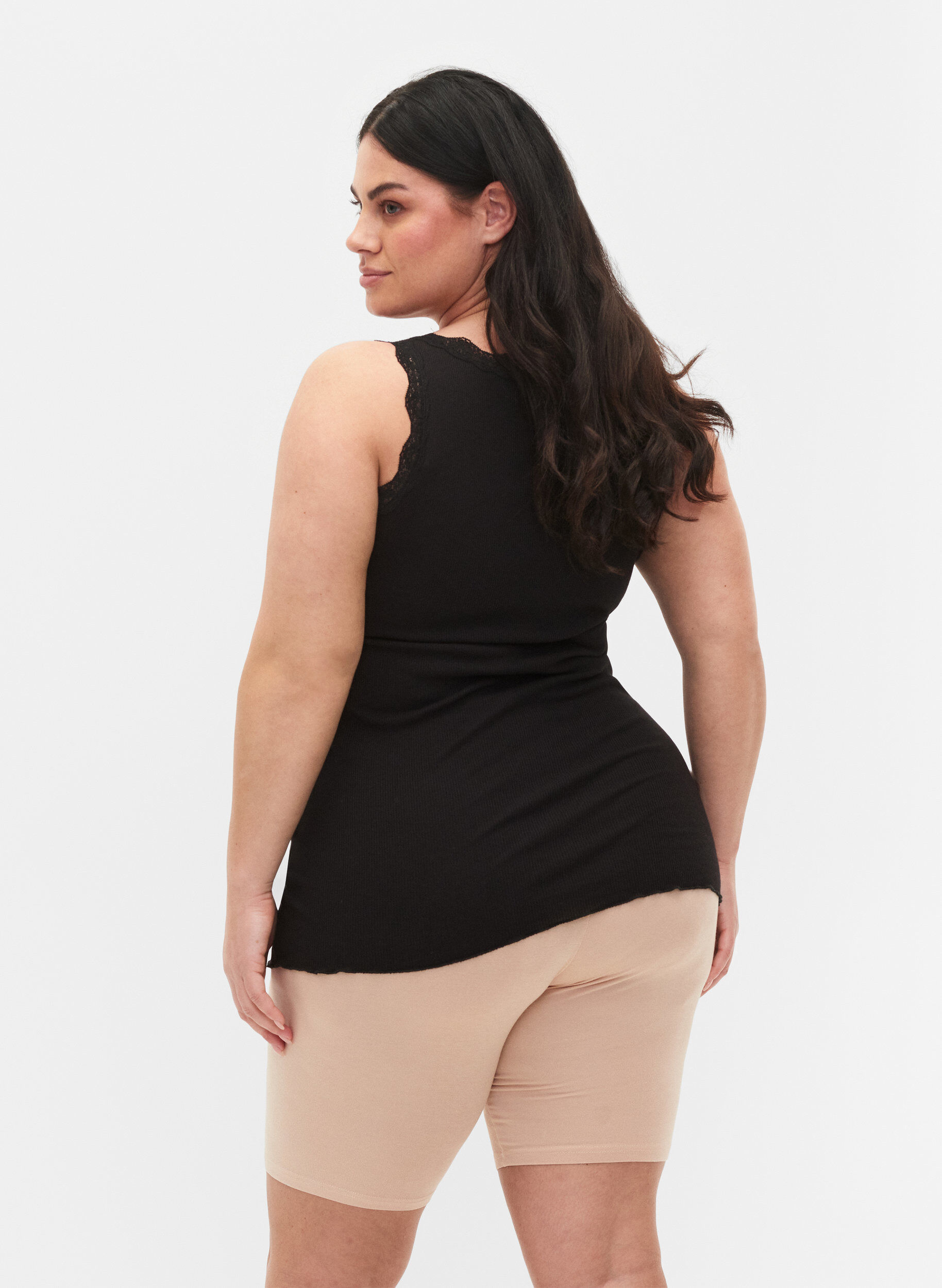 Zizzi2 kpl py&ouml;r&auml;ilyshortseja viskoosista, Beige, Model image number 2