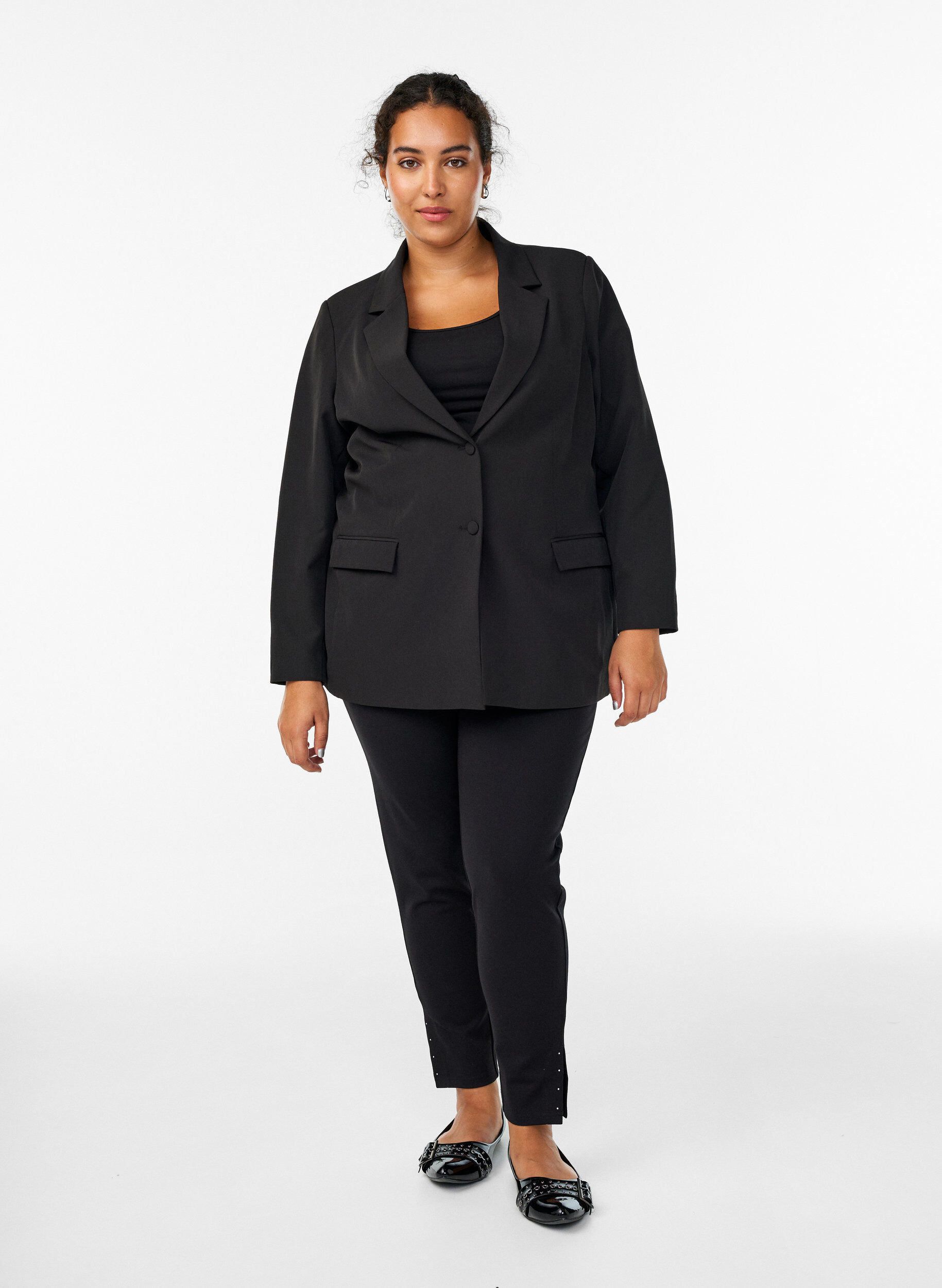 Zizzi Leggingsit halkioilla ja pienill&auml; strassikivill&auml;, Musta, Model image number 1