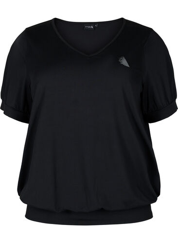 Yksivärinen t-paita v-pääntiellä treeniin, Black, Packshot image number 0