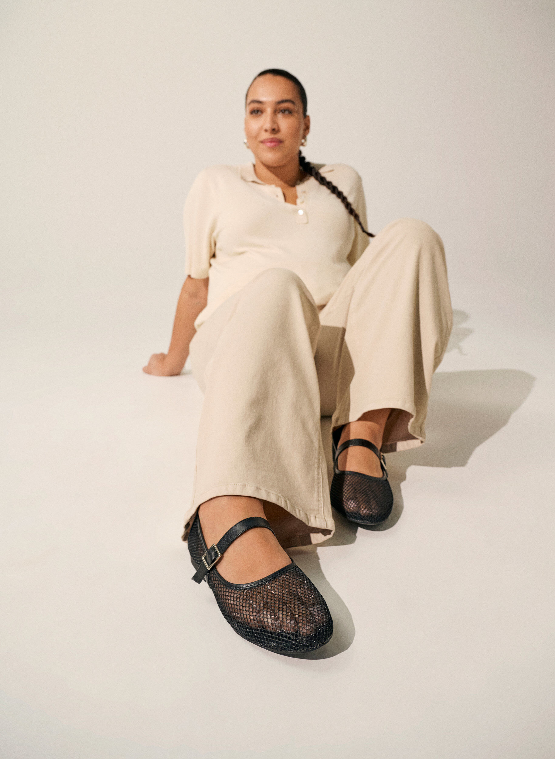 Zizzi Verkkoballerinat remmill&auml;, Musta, Image image number 0