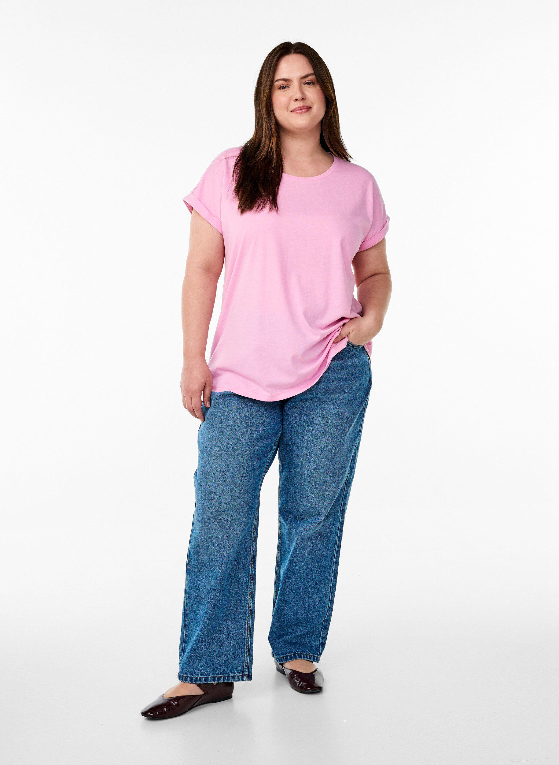 ZizziLyhythihainen puuvillasekoite t-paita, Vaaleanpunainen, Model image number 1