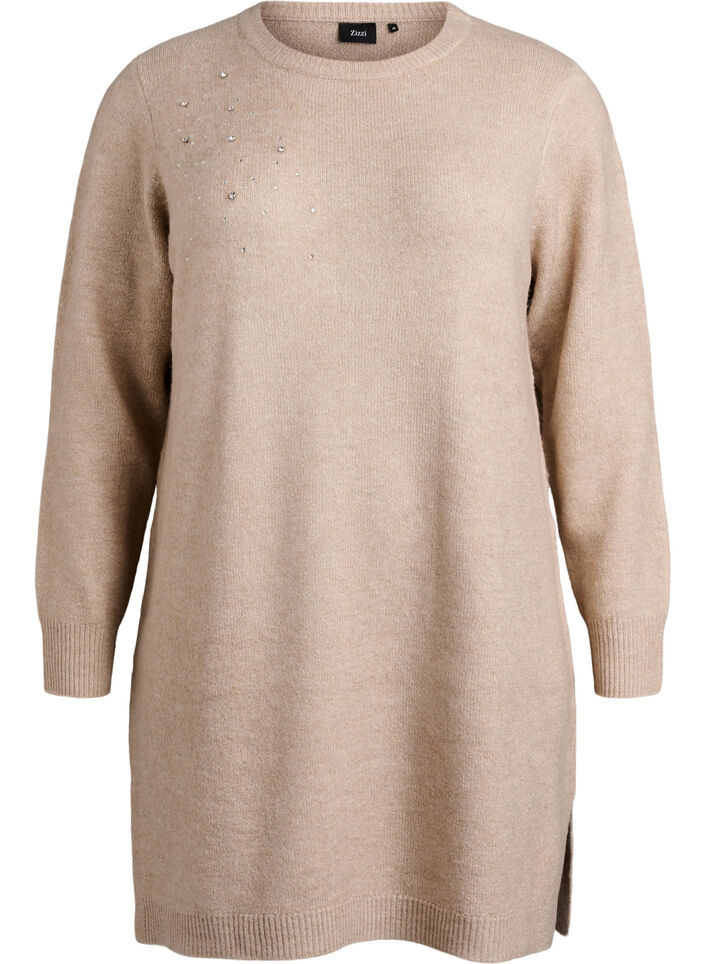 Lyhyt neulemekko strassikivillä, Beige, Packshot image number 0