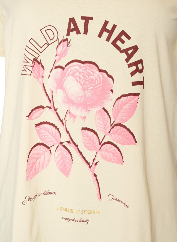 Puuvillainen T-paita etuprintill&auml; ja V-p&auml;&auml;ntiell&auml;, Beige, Packshot image number 2