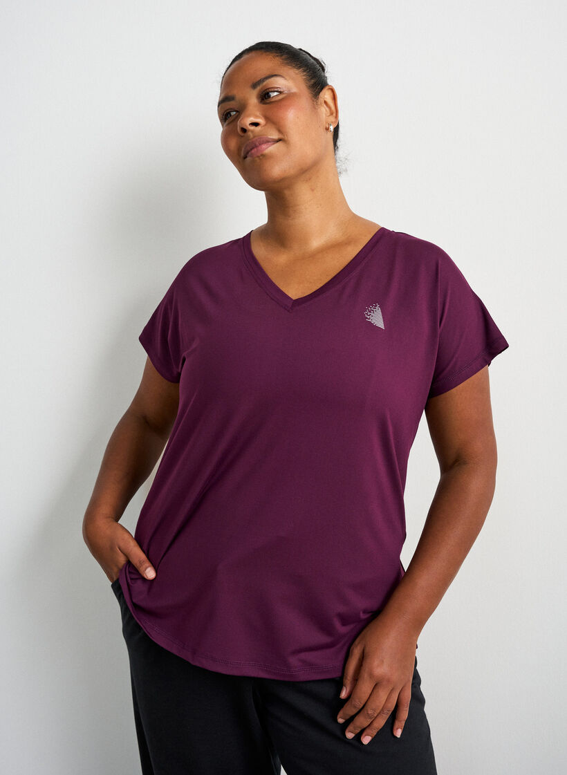 V&auml;lj&auml; treenipaita, jossa on V-p&auml;&auml;ntie, Violetti, Model image number 0