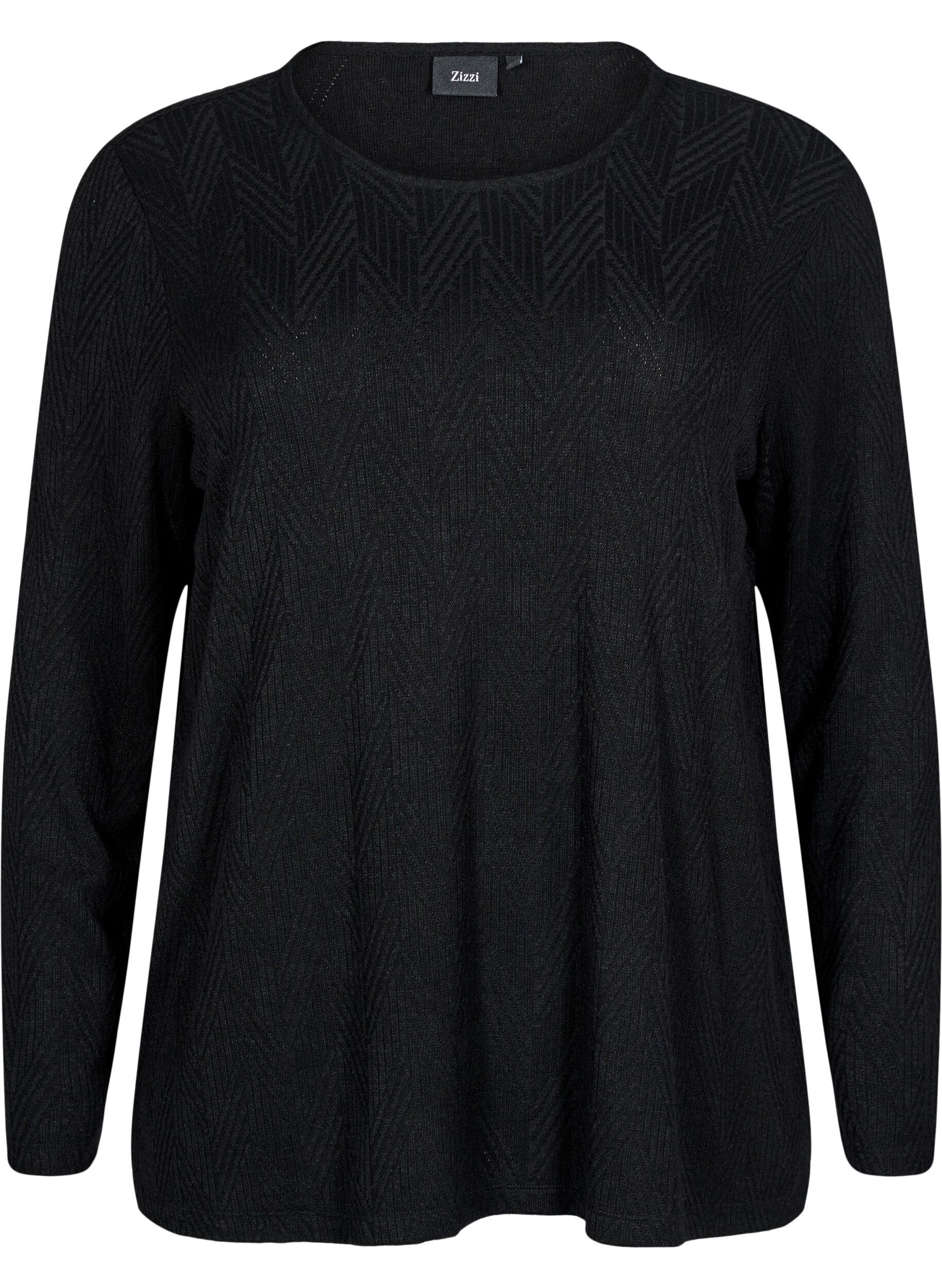 Zizzi Kuvioitu paita pitkill&auml; hihoilla, Musta, Packshot image number 0