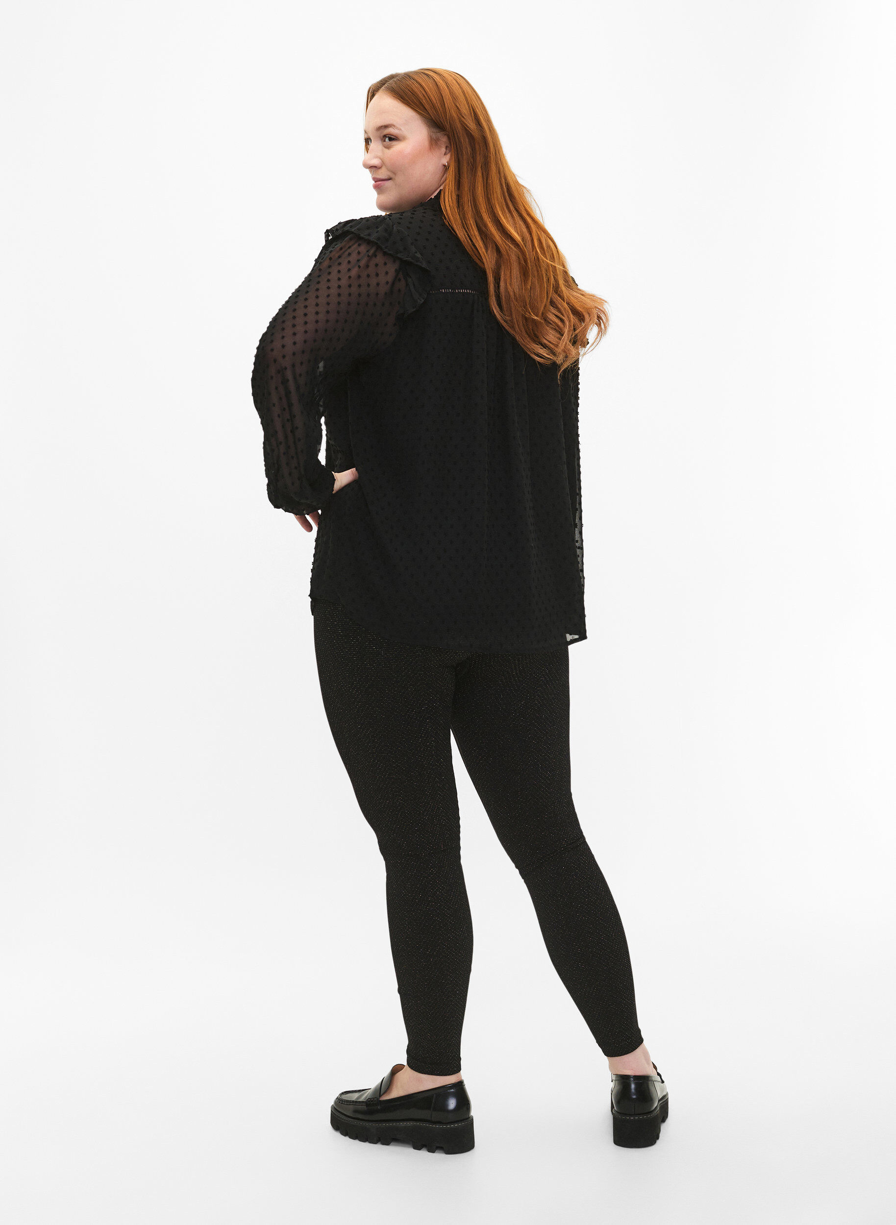 Zizzi Saumattomat glitter-leggingsit, Black Gold Lurex, Model image number 1