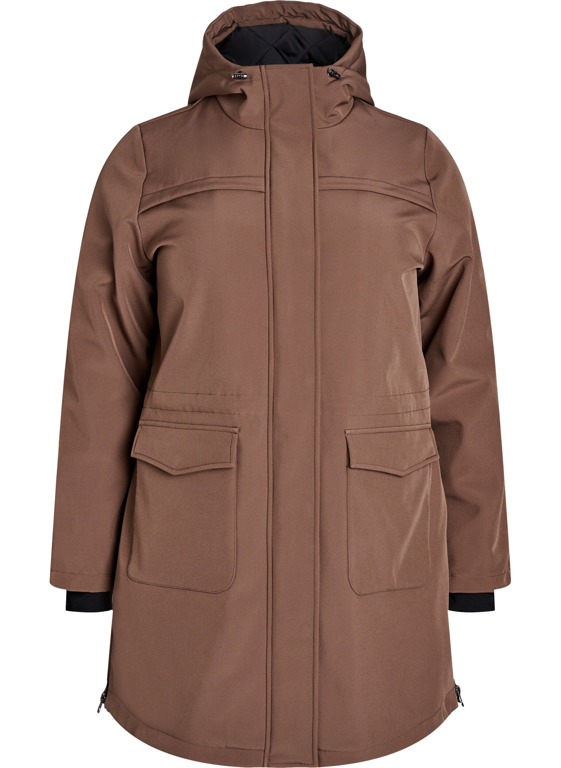 Vett&auml; hylkiv&auml; softshell-takki, jossa on tikattu vuori