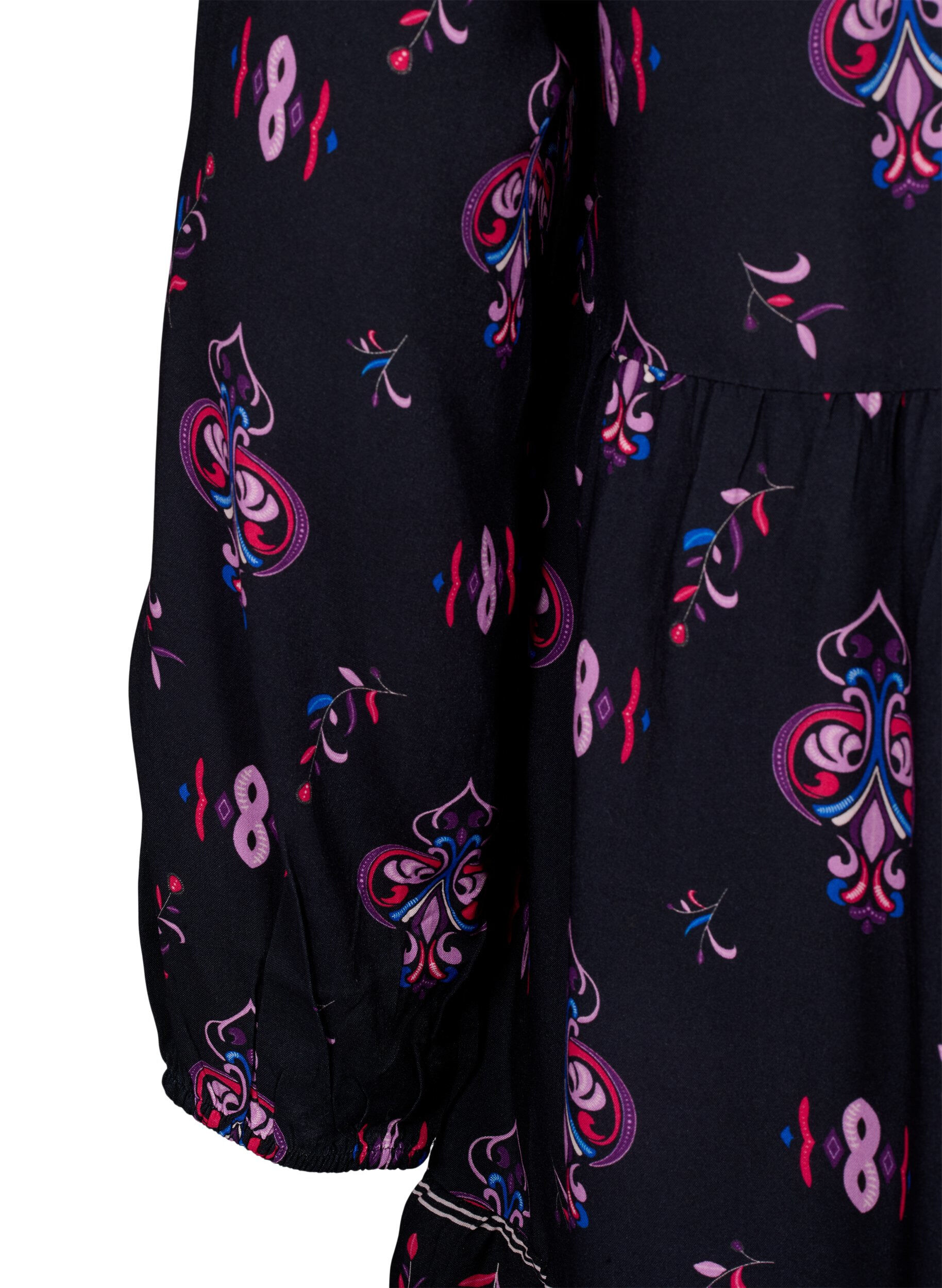ZizziPitk&auml;hihainen viskoosimekko, jossa on painokuvio, Black Pink AOP, Packshot image number 3