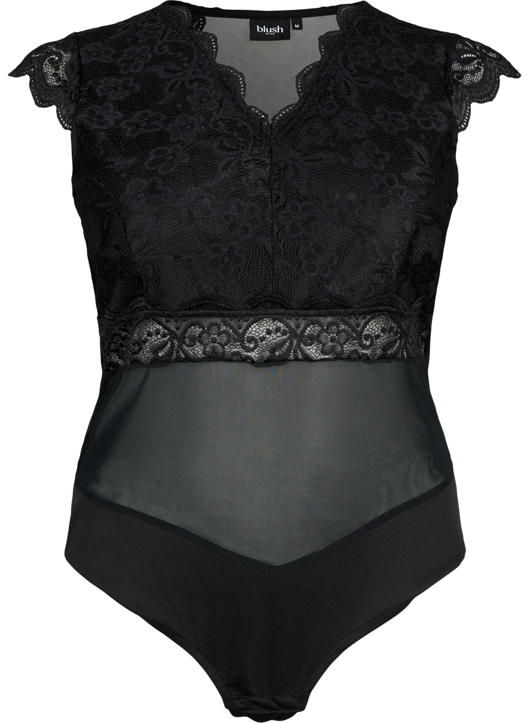 Zizzi Body koristeellisella pitsill&auml; ja v-kauluksella, Black, Packshot image number 0