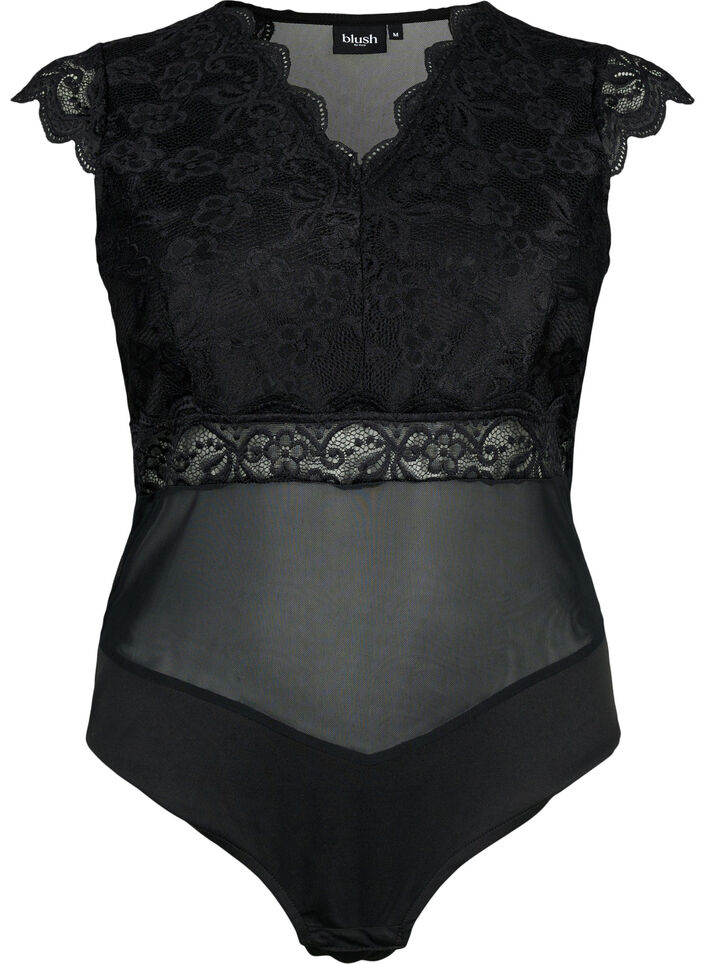 Body koristeellisella pitsillä ja v-kauluksella, Black, Packshot image number 0