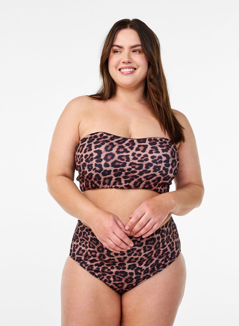 Leopardikuvioinen bandeau-bikiniyl&auml;osa, Beige, Model