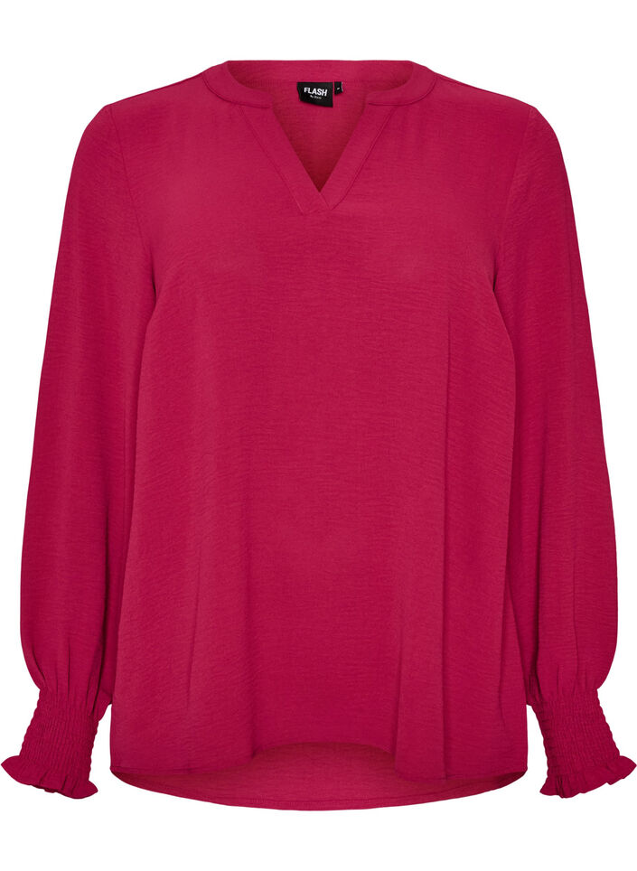 Pusero smock-kalvosimilla ja v-p&auml;&auml;ntiell&auml;, Punainen, Packshot image number 0