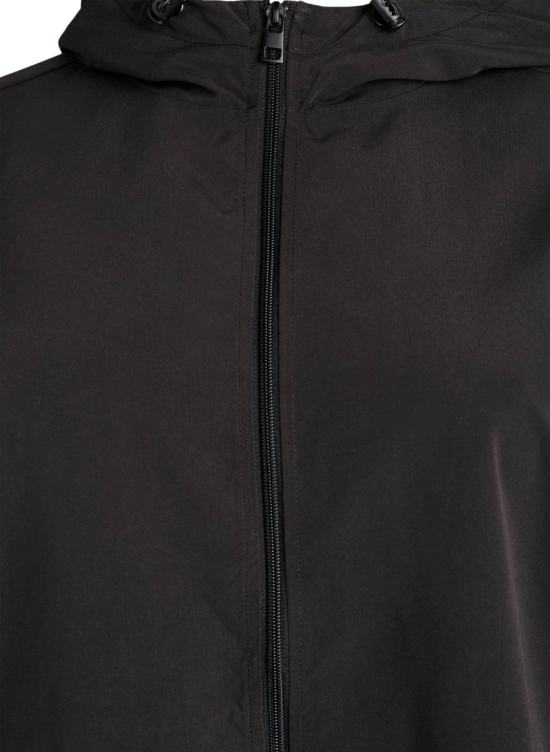 ZizziKevyt takki hupulla ja vetoketjulla, Musta, Packshot image number 2