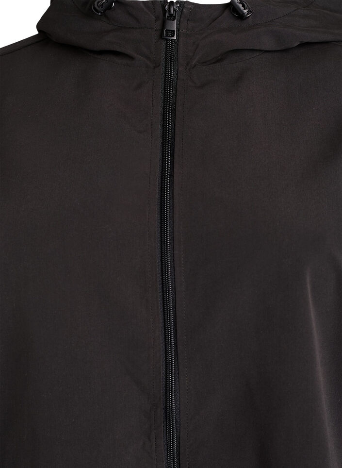 Kevyt takki hupulla ja vetoketjulla, Musta, Packshot image number 2