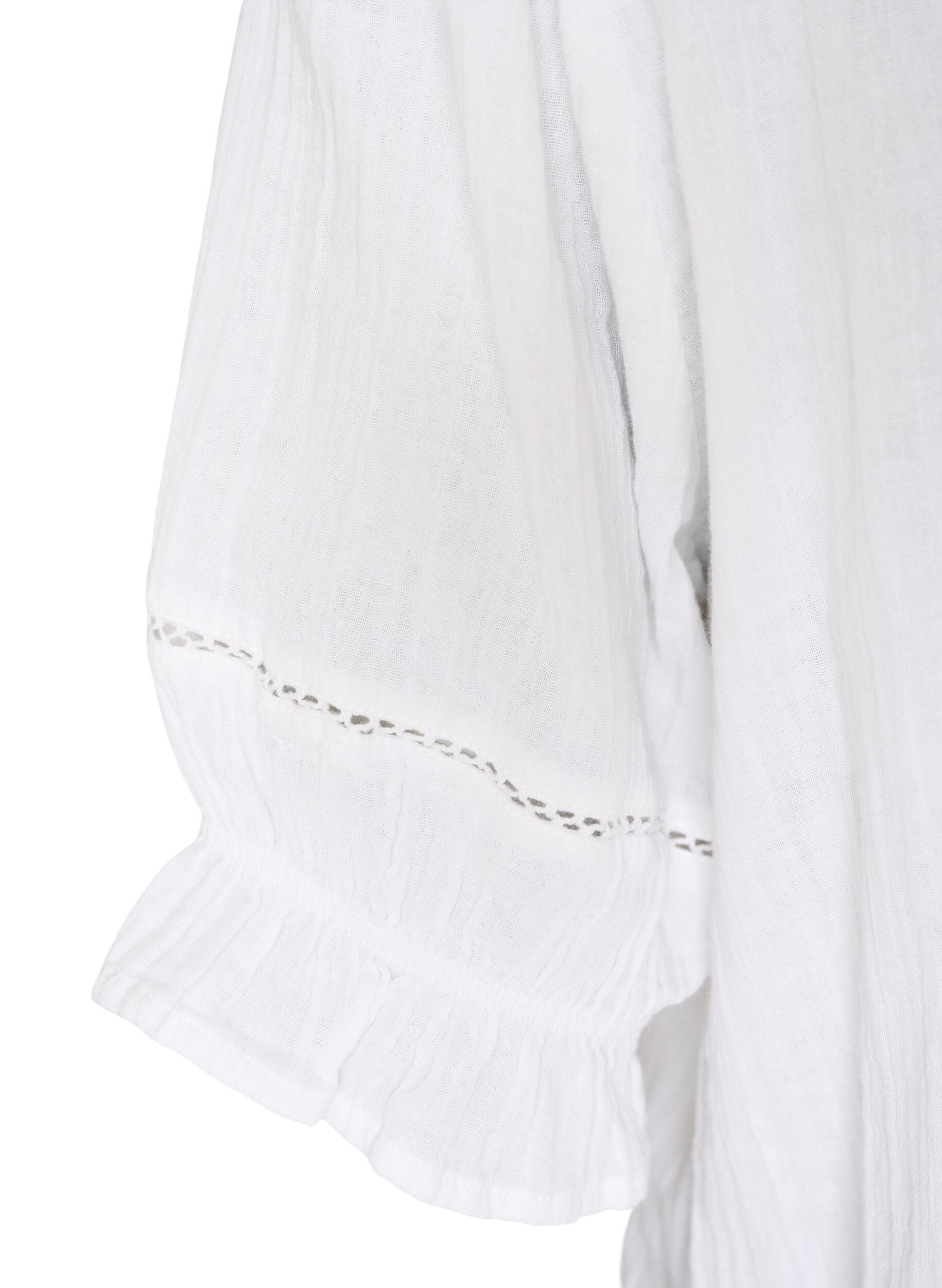 ZizziLyhythihainen puuvillamusliinipusero virkkausreunalla, Valkoinen, Packshot image number 3