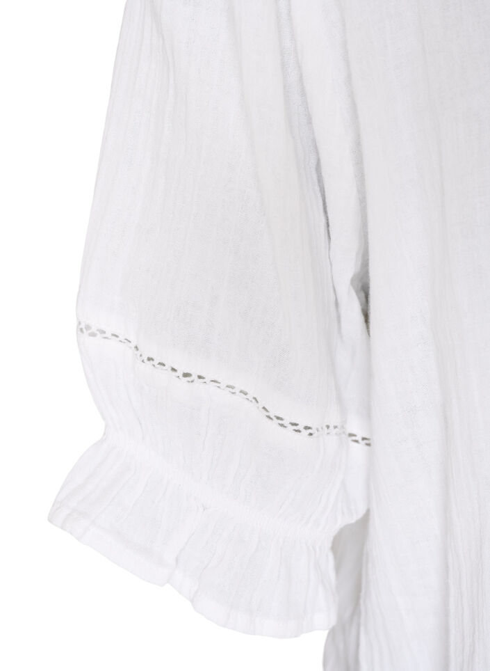 Lyhythihainen puuvillamusliinipusero virkkausreunalla, Valkoinen, Packshot image number 3