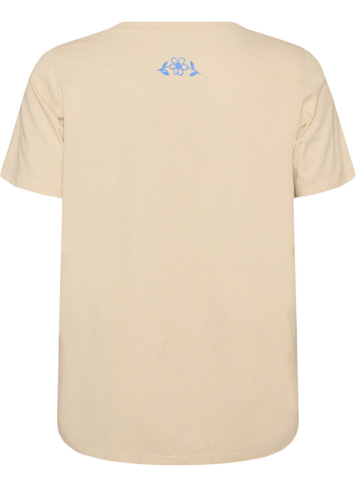 Puuvillainen T-paita printill&auml;, Beige, Packshot image number 1