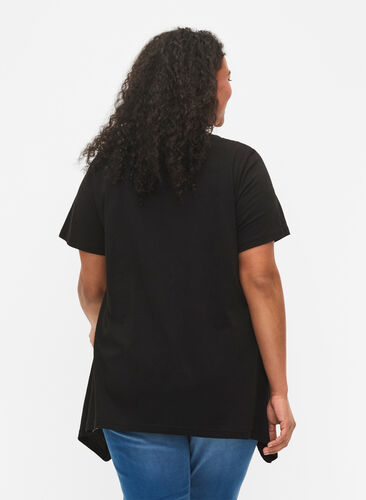 Puuvillainen t-paita tekstipainatuksella, Black HAPPY, Model image number 1