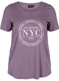 Meleerattu t-paita painatuksella ja lyhyillä hihoilla , Vintage Violet Mel.