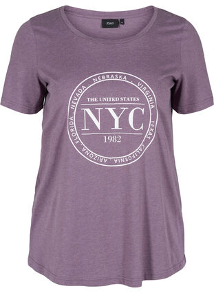 Meleerattu t-paita painatuksella ja lyhyillä hihoilla , Vintage Violet Mel., Packshot image number 0