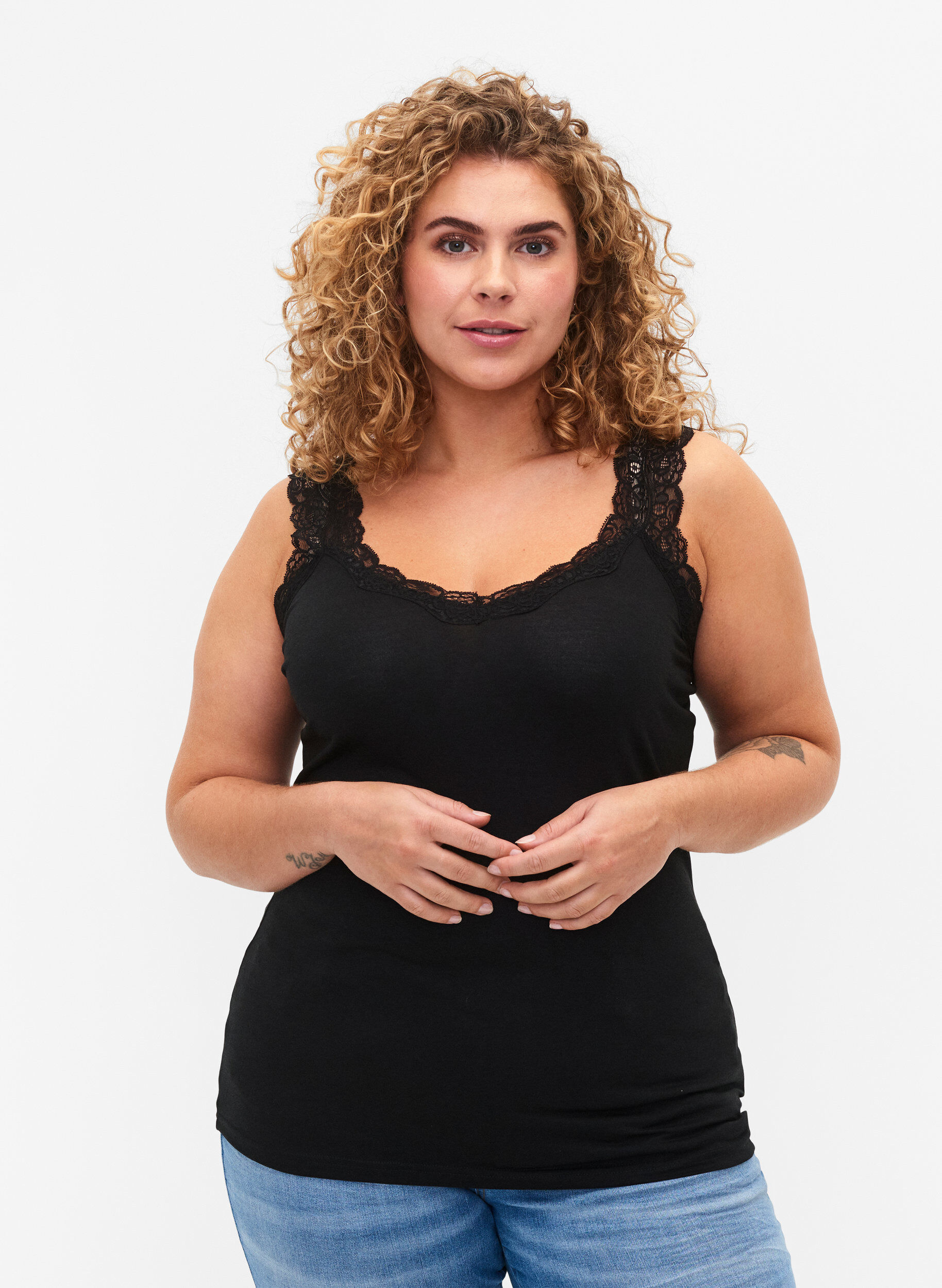 Zizzi 2kpl toppeja pitsill&auml;, Black / Black, Model image number 0