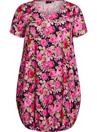 Lyhythihainen painokuvioitu puuvillamekko, Musta