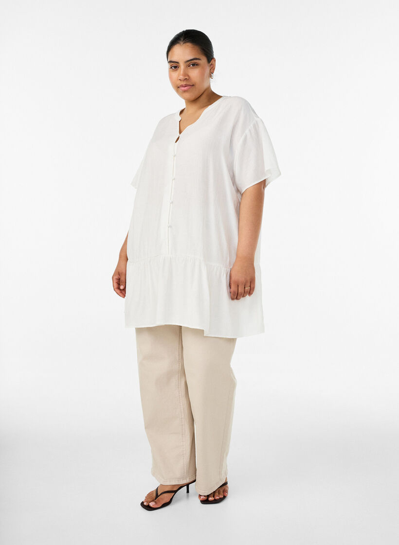 V&auml;lj&auml; tunika ryppyisell&auml; pinnalla ja r&ouml;yhel&ouml;helmalla, Vanilja, Model image number 1