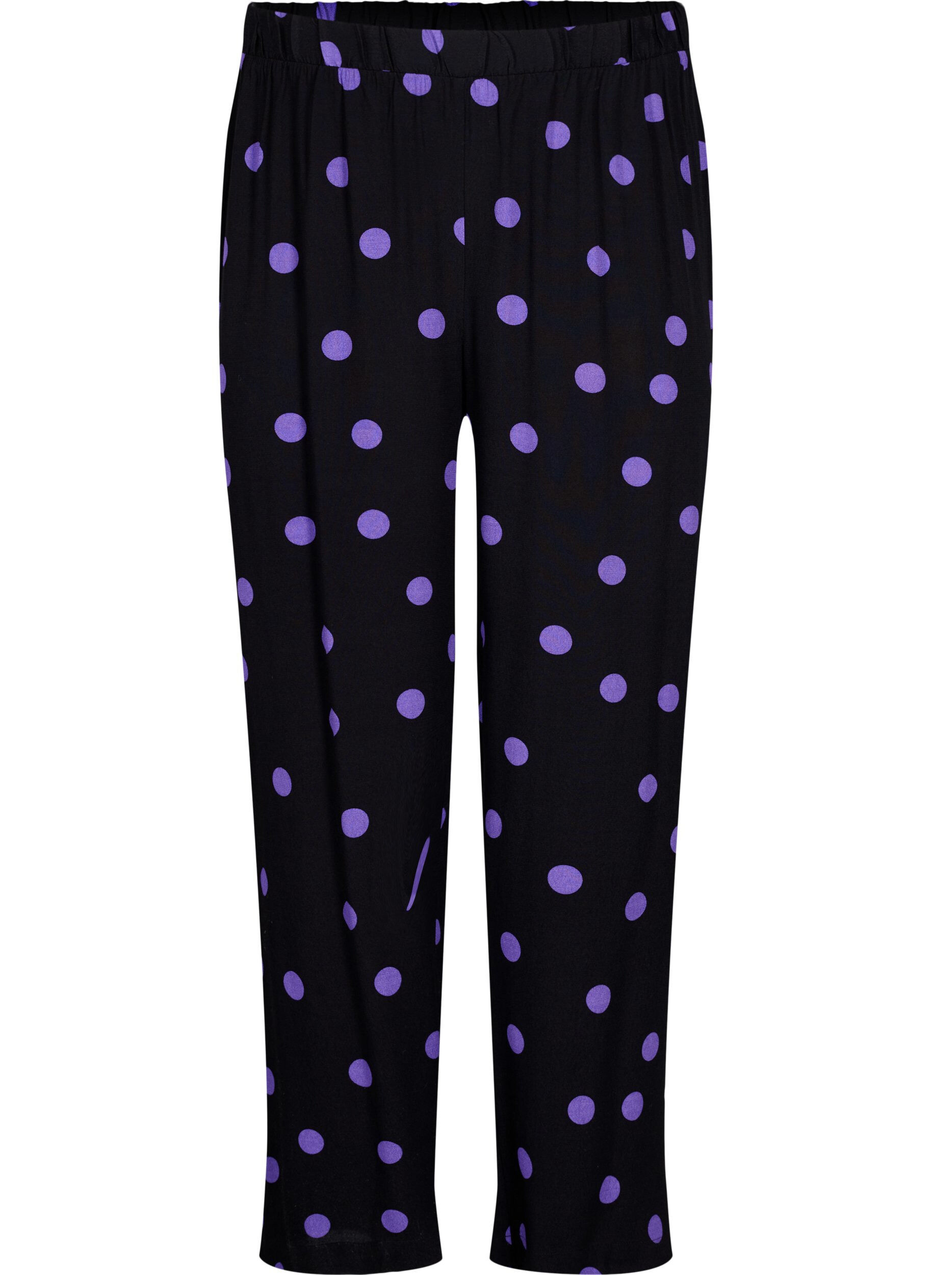 Zizzi Pilkulliset viskoosihousut, Black w. Purple Dot, Packshot image number 0