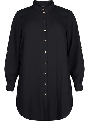 Pitkä yksivärinen paita viskoosista , Black, Packshot image number 0