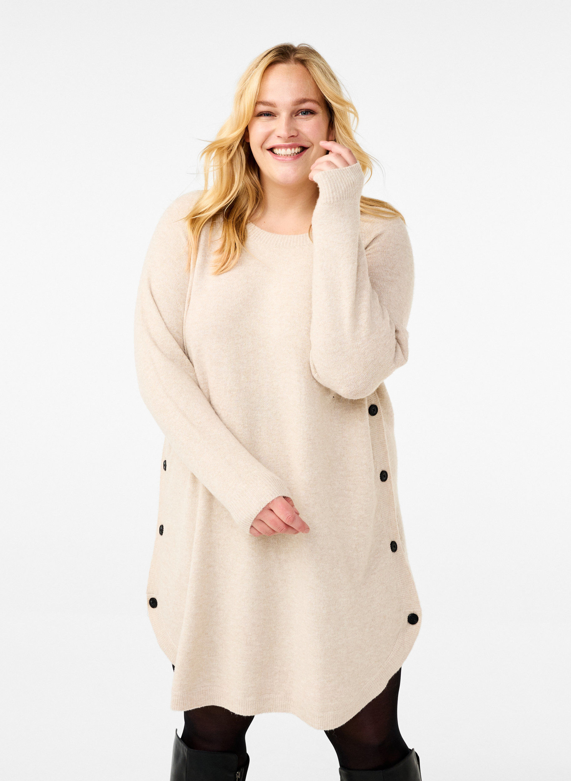 Zizzi Meleerattu neulemekko napeilla, Pumice Stone Mel., Model image number 0