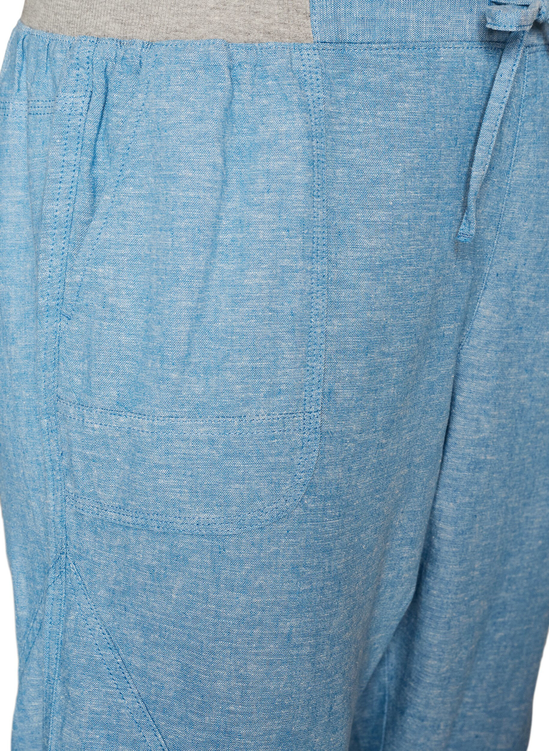 Zizzi Puuvilla- ja pellavacaprit joustavalla vy&ouml;t&auml;r&ouml;ll&auml; ja kiristysny&ouml;rill&auml;, Sininen, Packshot image number 2