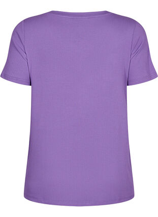 Ribatusta viskoosista valmistettu T-paita, jossa on v-pääntie, Deep Lavender, Packshot image number 1