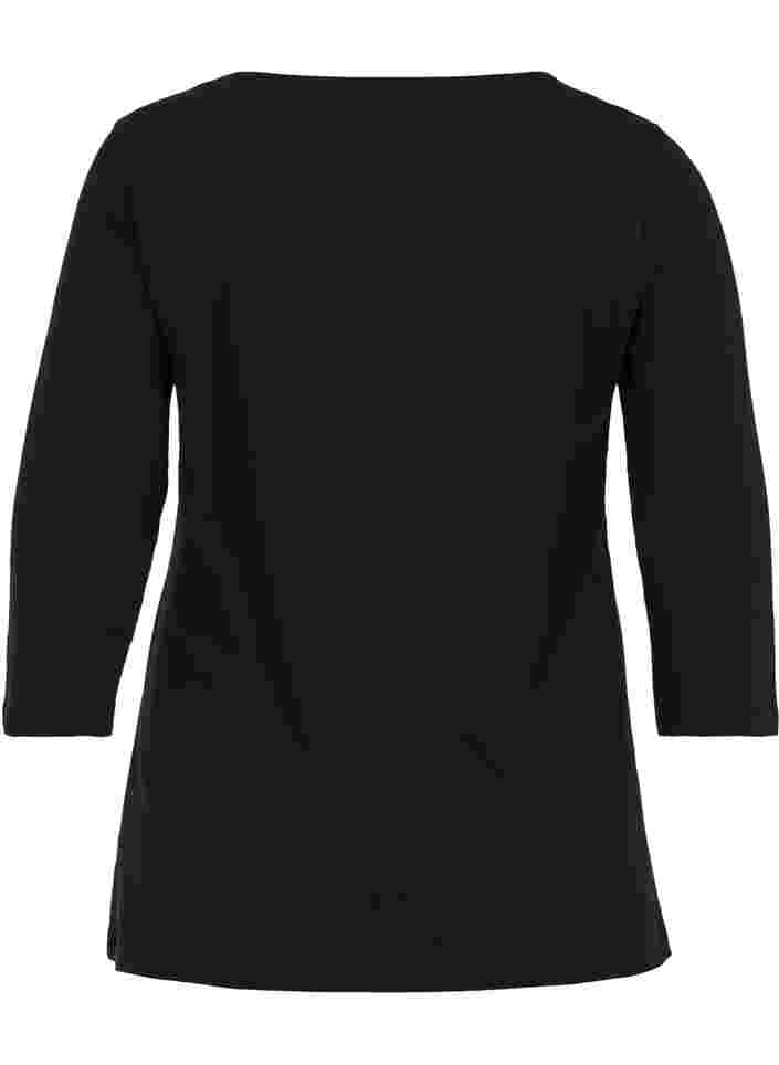 Puuvillainen perus t-paita 3/4-hihoilla, Black, Packshot image number 1