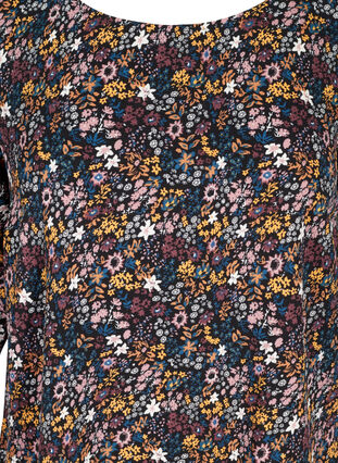 Pusero kuosilla, 3/4-hihoilla ja pitsillä selässä, Black/Multi Flower, Packshot image number 2
