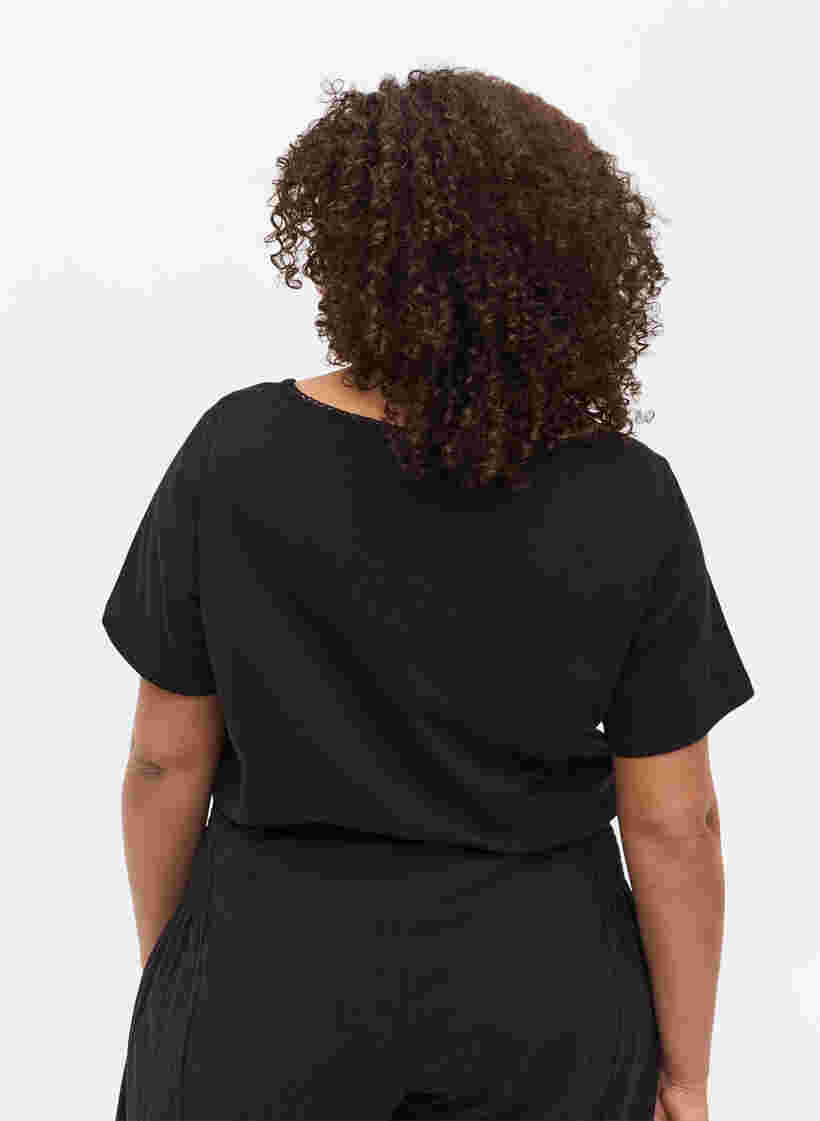 Puuvillainen t-paita lyhyillä hihoilla, Black, Model image number 1