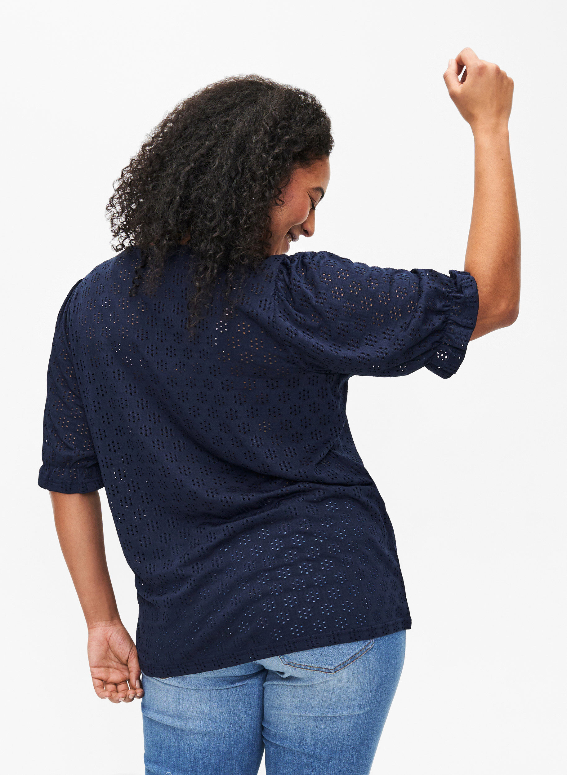 Zizzi Pusero V-p&auml;&auml;ntiell&auml; ja reik&auml;kuviolla, Navy Blazer, Model image number 1