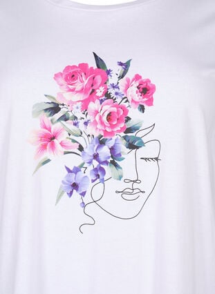 Puuvillainen T-paita, jossa on kukkakuvio ja muotokuva-aihe, B. White Face Flower, Packshot image number 2