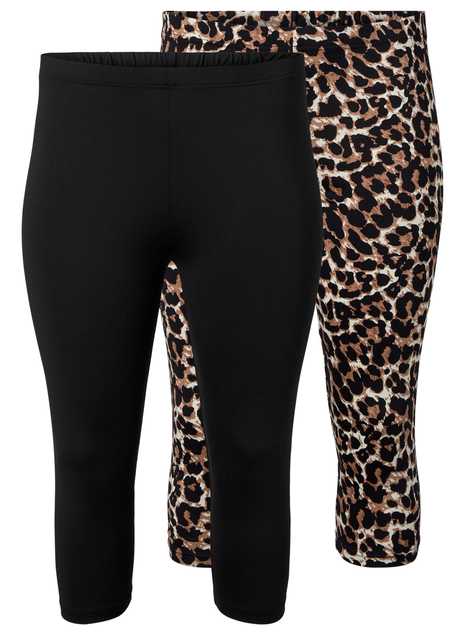 Zizzi 2 kpl 3/4-leggingsej&auml;, Black / LEO AOP, Packshot image number 0