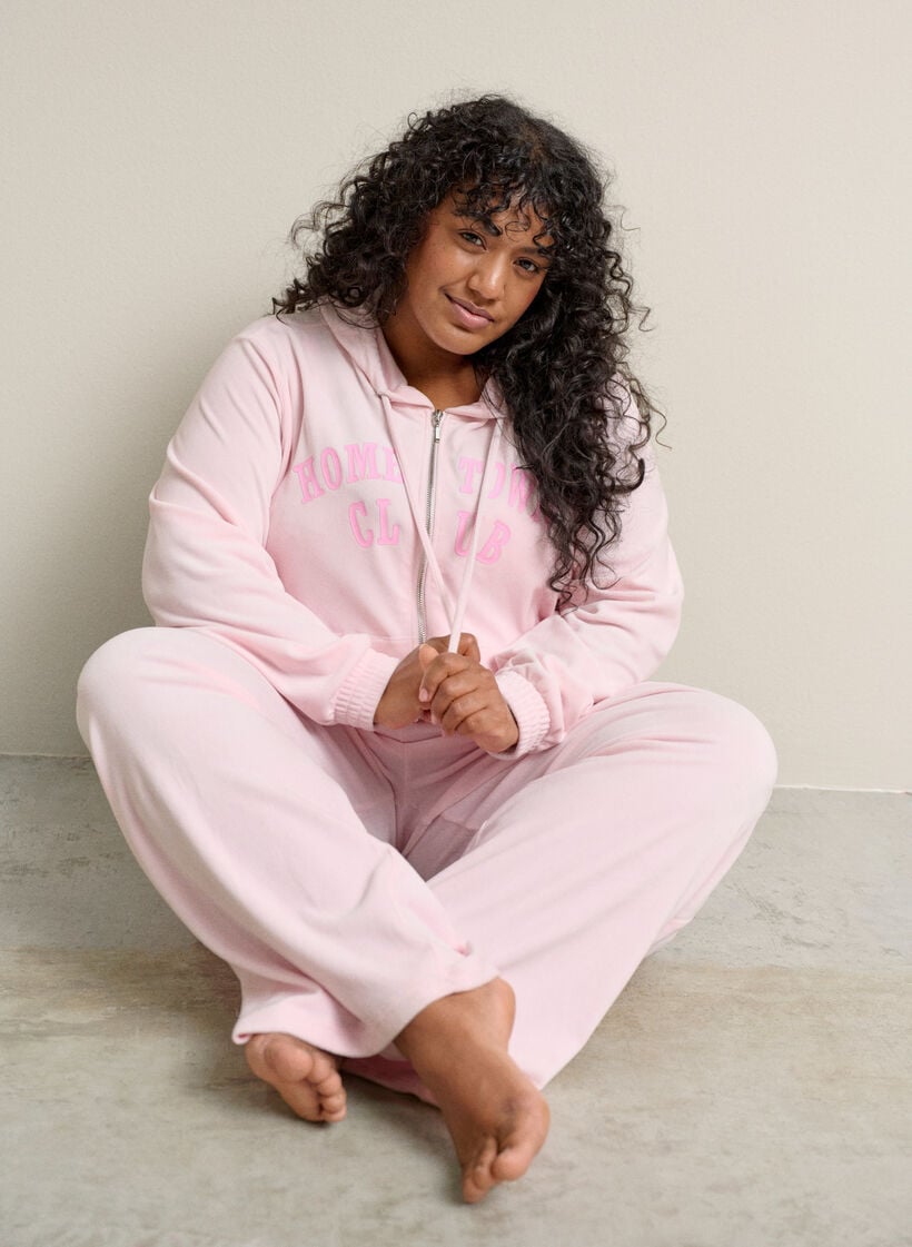 Pehme&auml; velourhuppari vetoketjulla, Vaaleanpunainen, Image image number 0