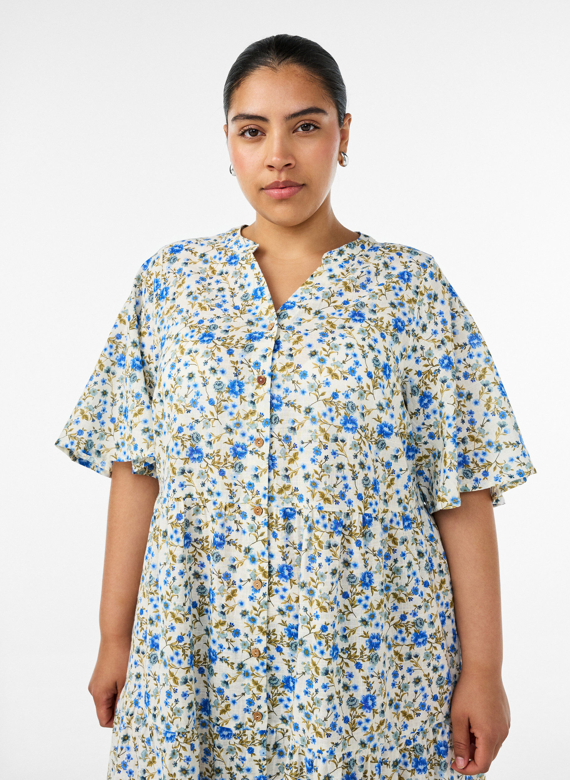 ZizziPuuvillainen midimekko kukkakuosilla, Sininen, Model image number 2
