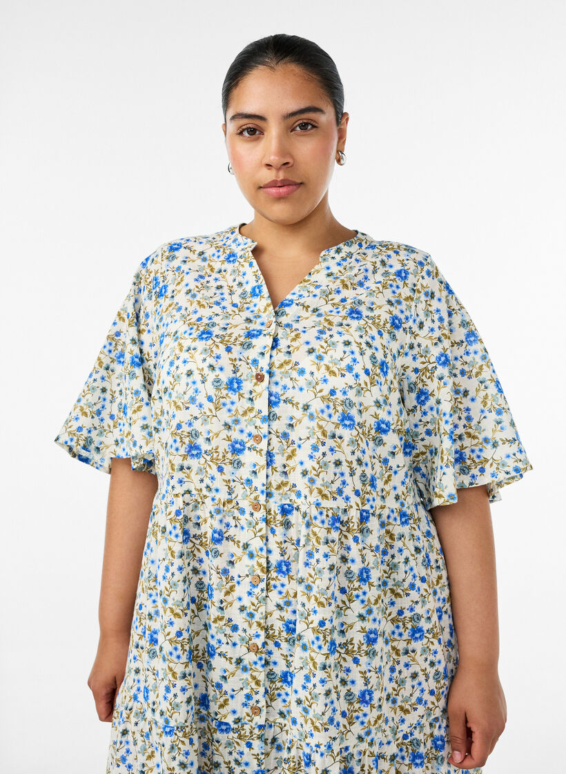 Puuvillainen midimekko kukkakuosilla, Sininen, Model image number 2
