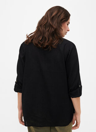 Napitettava paitapusero puuvilla-pellavasekoitetta, Black, Model image number 1