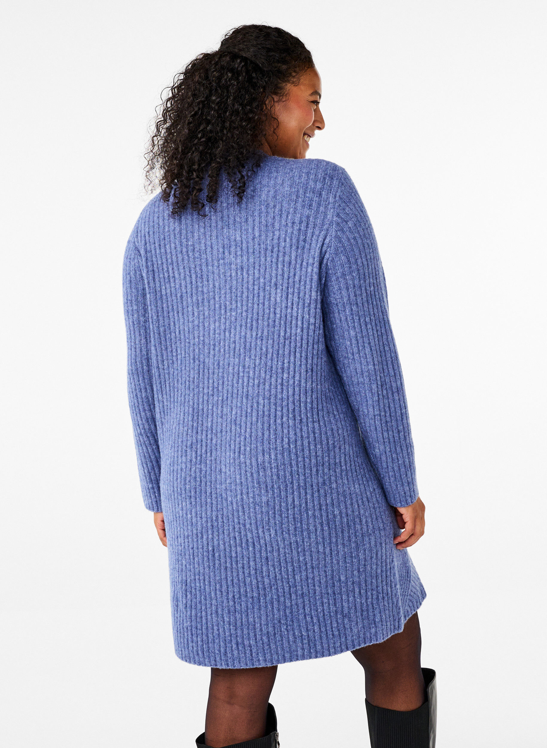 Zizzi Lyhyt ribattu mekko py&ouml;re&auml;ll&auml; p&auml;&auml;ntiell&auml;, Grey Blue Mel., Model image number 1