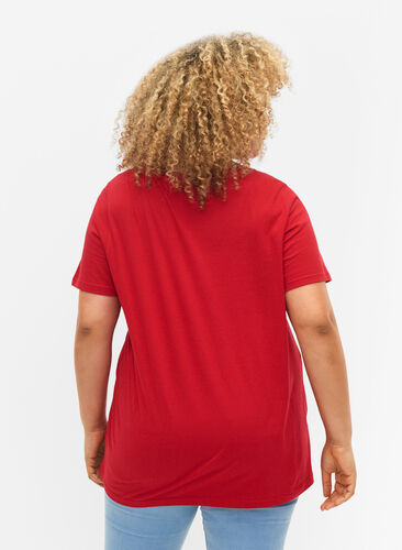 Puuvillainen T-paita brodeerauksella, Tango Red, Model image number 1