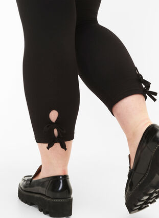 3/4-pituiset leggingsit viskoosista rusetilla, Black, Model image number 2
